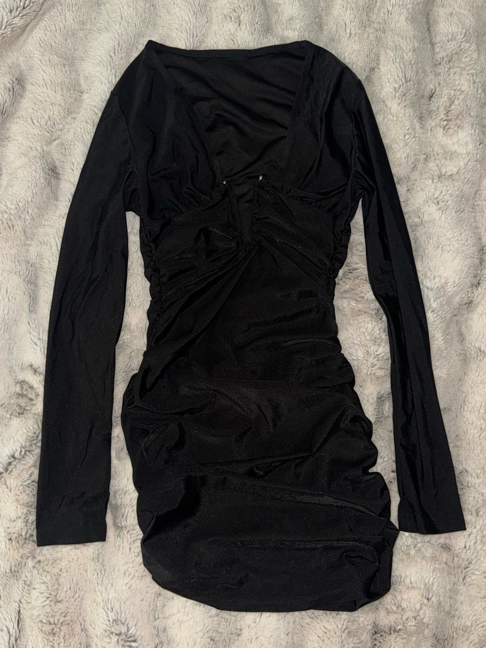 SHEIN Black Long-Sleeve Ruched Mini Dress